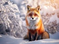 Ai Generated illustration Wildlife Concept of Red fox sitting in snow Royalty Free Stock Photo