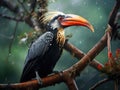 Ai Generated illustration Wildlife Concept of Rhinoceros Hornbill in a tree. Royalty Free Stock Photo