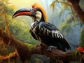 Ai Generated illustration Wildlife Concept of Rhinoceros Hornbill in a tree. Royalty Free Stock Photo
