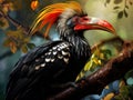 Ai Generated illustration Wildlife Concept of Rhinoceros Hornbill in a tree. Royalty Free Stock Photo