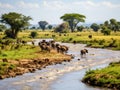 Ai Generated illustration Wildlife Concept of River - Serengeti Safari Tanzania Africa Royalty Free Stock Photo