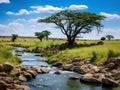 Ai Generated illustration Wildlife Concept of River - Serengeti Safari Tanzania Africa Royalty Free Stock Photo