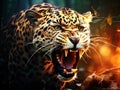 Ai Generated illustration Wildlife Concept of Roaring Jaguar. Wildlife