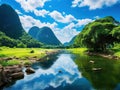 Ai Generated illustration Wildlife Concept of A rural river in vietnam