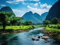 Ai Generated illustration Wildlife Concept of A rural river in vietnam