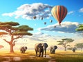 Ai Generated illustration Wildlife Concept of Safari Animals Africa Scene Web Banner Royalty Free Stock Photo