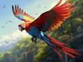 Ai Generated illustration Wildlife Concept of Scarlet Macaw parrot bird Royalty Free Stock Photo