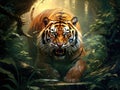 Ai Generated illustration Wildlife Concept of Scary Tiger in the woods