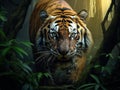 Ai Generated illustration Wildlife Concept of Scary Tiger in the woods