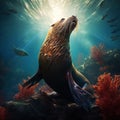 Ai Generated illustration Wildlife Concept of Sea Lion Galapagos Islands Ecuador Royalty Free Stock Photo