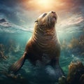 Ai Generated illustration Wildlife Concept of Sea Lion Surf La Jolla California Royalty Free Stock Photo