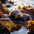 Ai Generated illustration Wildlife Concept of Sea Otter Pup Royalty Free Stock Photo