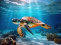Ai Generated illustration Wildlife Concept of Sea turtle Royalty Free Stock Photo