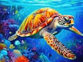 Ai Generated illustration Wildlife Concept of Sea turtle reef Royalty Free Stock Photo