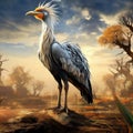 Ai Generated illustration Wildlife Concept of Secretarybird (Sagittarius serpentarius)