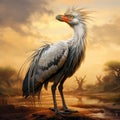 Ai Generated illustration Wildlife Concept of Secretarybird (Sagittarius serpentarius)