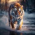 Ai Generated illustration Wildlife Concept of Siberian Tiger in the snow Panthera tigris Royalty Free Stock Photo