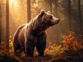 Ai Generated illustration Wildlife Concept of Side view of a brown bear in a forest in fall season Royalty Free Stock Photo