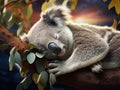 Ai Generated illustration Wildlife Concept of Sleepy Koala bear Royalty Free Stock Photo