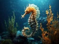 Ai Generated illustration Wildlife Concept of Slender seahorse (Hippocampus reidi). Royalty Free Stock Photo