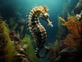 Ai Generated illustration Wildlife Concept of Slender seahorse (Hippocampus reidi). Royalty Free Stock Photo