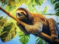 Ai Generated illustration Wildlife Concept of Sloth in Puerto Viejo Costa Rica Royalty Free Stock Photo