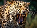 Ai Generated illustration Wildlife Concept of Snarling leopard Royalty Free Stock Photo