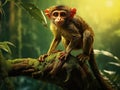 Ai Generated illustration Wildlife Concept of Spider monkey balanced on trunk