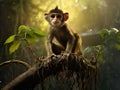 Ai Generated illustration Wildlife Concept of Spider monkey balanced on trunk