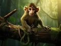 Ai Generated illustration Wildlife Concept of Spider monkey balanced on trunk