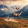 Ai Generated illustration Wildlife Concept of Sprinting Caribou Royalty Free Stock Photo