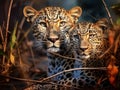 Ai Generated illustration Wildlife Concept of Sri Lankan leopards. Beautiful big cat animal or safari wildlife Royalty Free Stock Photo