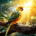 Ai Generated illustration Wildlife Concept of A Sun Parakeet on the trunk Royalty Free Stock Photo