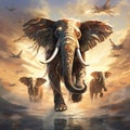 Ai Generated illustration Wildlife Concept of Surreal Flying Elephants Amazing Wildlife