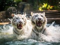 Ai Generated illustration Wildlife Concept of In the swim - White Tigers Royalty Free Stock Photo