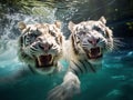 Ai Generated illustration Wildlife Concept of In the swim - White Tigers Royalty Free Stock Photo