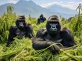 Ai Generated illustration Wildlife Concept of Three gorillas