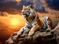Ai Generated illustration Wildlife Concept of Tiger looking something on the rock