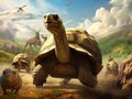 Ai Generated illustration Wildlife Concept of Tortoise and giant rabbit starting a race Royalty Free Stock Photo