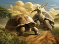 Ai Generated illustration Wildlife Concept of Tortoise and giant rabbit starting a race