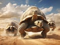 Ai Generated illustration Wildlife Concept of Tortoise and giant rabbit starting a race Royalty Free Stock Photo