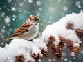 Ai Generated illustration Wildlife Concept of Tree Sparrow in Snow Storm Royalty Free Stock Photo