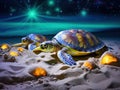 Ai Generated illustration Wildlife Concept of Turtle laying eggs.