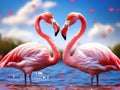 Ai Generated illustration Wildlife Concept of Two beautiful flamingos in love Royalty Free Stock Photo