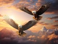 Ai Generated illustration Wildlife Concept of Two eagles soaring.