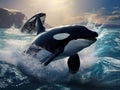 Ai Generated illustration Wildlife Concept of Two Orcas Swimming