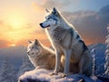 Ai Generated illustration Wildlife Concept of Two timber wolves on ridge Royalty Free Stock Photo