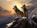 Ai Generated illustration Wildlife Concept of Two timber wolves on ridge Royalty Free Stock Photo