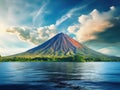 Ai Generated illustration Wildlife Concept of Volcano Concepcion on Ometepe Island in lake Nicaragua Royalty Free Stock Photo