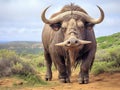 Ai Generated illustration Wildlife Concept of A warthog with big tusks.